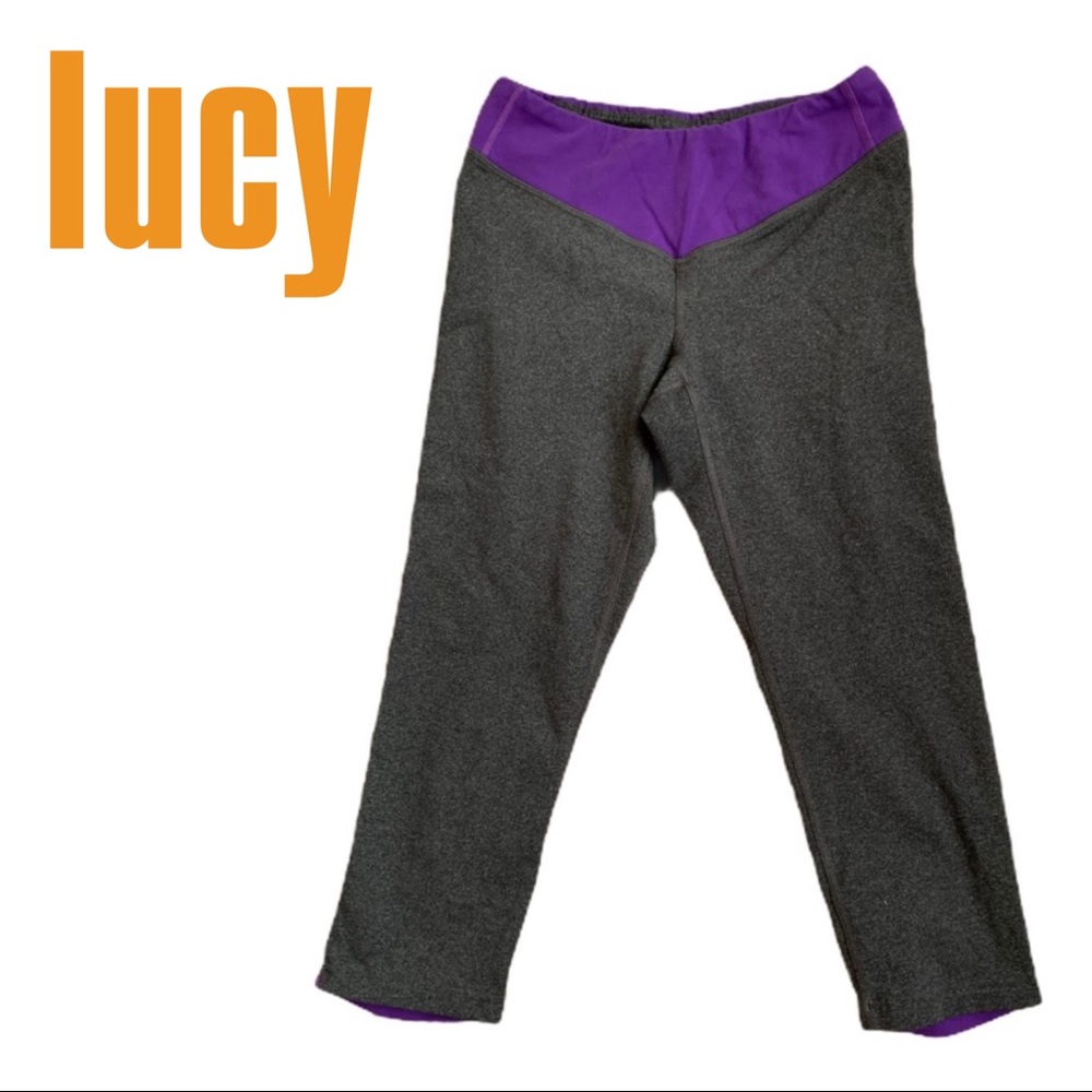 LUCY yoga athletic capri crops leggings black and purple women's size Small